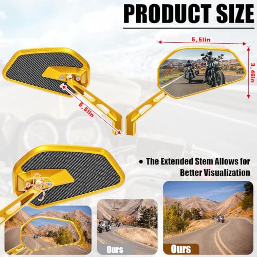 Image of Gold Motorcycle Carbon Fiber Rearview Mirrors for Harley Touring