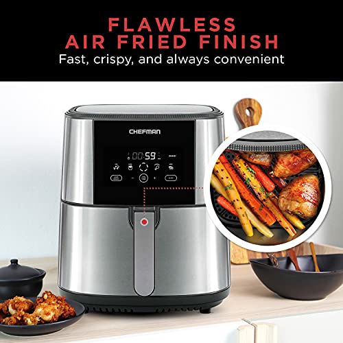 Chefman Large Air Fryer Max Xl 8 Qt, Healthy Cooking, User Friendly, Nonstick Stainless Steel, Digital Touch Screen With 4 Cooking Functions, Bpa-Free, Dishwasher Safe Basket, Preheat & Shake Reminder #TOP3