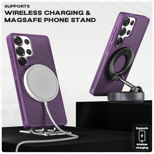 Image of Pikkme Back Cover for Samsung S26 Ultra 5G | Honeycomb Cooling Design | Silicone Heat Dissipation | Mag-Safe Compatible | Shockproof Camera Protection Bumper Case (Purple)