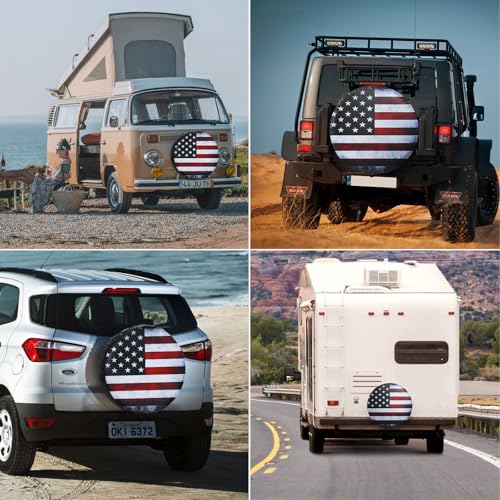 Image of Spare Tire Cover American Flag Polyester Universal Waterproof Corrosion Protection Wheel Covers for Trailer RV SUV Truck and Many Vehicles 14 inch
