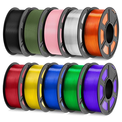 Image of TECBEARS PETG Filament 1.75mm, 3D Printer Filament Bundle 10KG, 1kg per Spool, 10 Colors (Black, Olive Green, Sakura Pink, Transparent), Clear(Yellow+Blue+Green+Purple+Red+Orange)