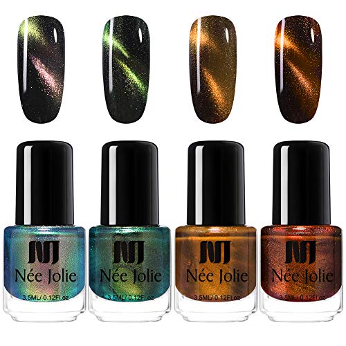 NEE JOLIE Magnetic Nail Polish Set 3D Cat Eye Nail Polish Sets Chameleon Nail Varnish 4 Colors