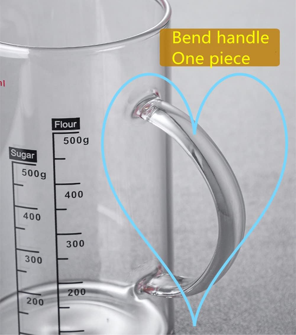 Multi-Function Glass Measuring Cup, V-Shaped Spout and Three Scales, with Handle and Bamboo Lid Glass Beaker for Kitchen or Restaurant (400ml)