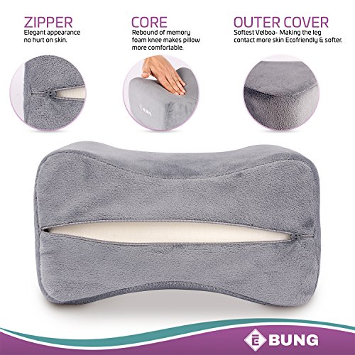 Ebung Knee Pillow for Hip, Back, Leg, Knee Pain Relief -Leg Pillow- Ideal for Side Sleepers, Pregnancy & Right Spine Alignment -Memory Foam Wedge Contour with Washable Cover…