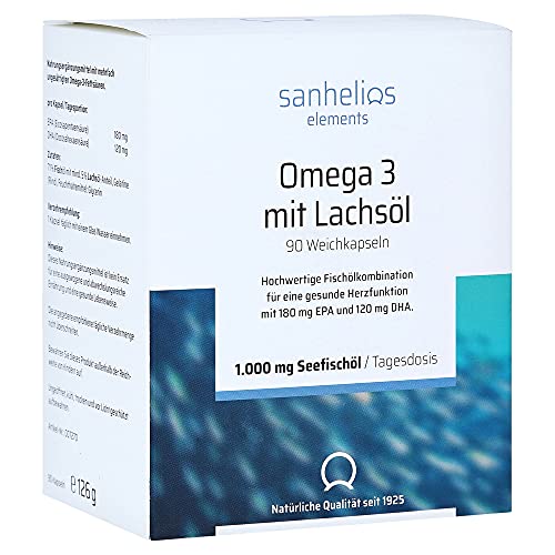 Sanhelios® OMEGA 3 1000 mg Fischölkapseln - Hochdosiert - 180 mg EPA & 120 mg DHA je Kapsel - 90 Kapseln = 3-Monats-Packung - Nur natürliche Zutaten - Hergestellt & geprüft in Deutschland Cover