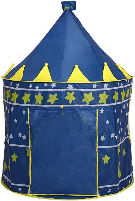 Kids Castle Play Tent, Pink Princess and Blue Prince Styles, Polyester, 35x53 Inch, Indoor Playhouse for Girls and Boys (Blue)