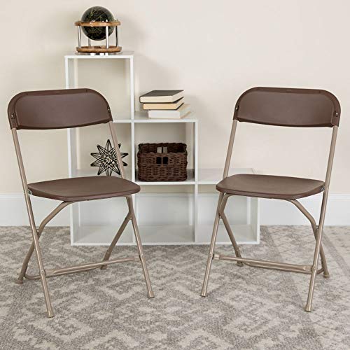 Image of Flash Furniture Hercules Series Plastic Folding Chair - Brown - 2 Pack 650LB Weight Capacity Comfortable Event Chair-Lightweight Folding Chair