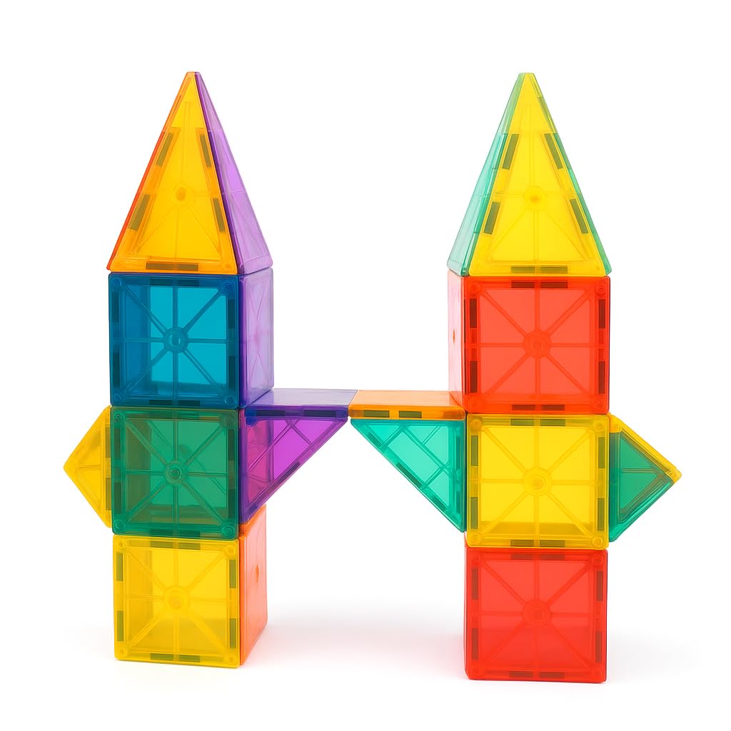 130 pcs Magnetic Tiles,Large Magnet Building Blocks for Kids STEM Construction Set Clear Imagination Inspirational Educational Toddler Boys Girls Kids Toys for 3 4 5 6 7 8 Years with 2 Cars