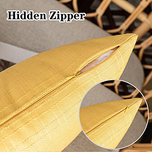Kevin Textile Pack Of 2 Outdoor Waterproof Throw Pillow Covers Decorative Farmhouse Checkered Square Solid Cushion Cases For Patio Garden Porch Sofa Yellow 18X18 Inch #TOP2