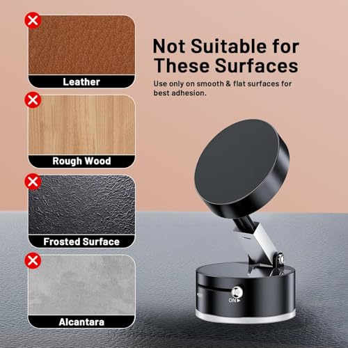 Image of Humble Vacuum Magnetic Car Phone Holder | 360 Suction Cup Mount for Dashboard & Windshield | MagSafe-Compatible Magnetic Mount for All Smartphones - Black MH03