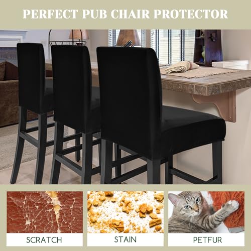 Image of Bar Stool Covers Counter Chair Slipcovers Set of 4,Black | Stretch Barstool Seat Covers,Washable Removable Pub Tall Stool Slipcover,Bar Chair Cover for Kitchen Dining Room Cafe