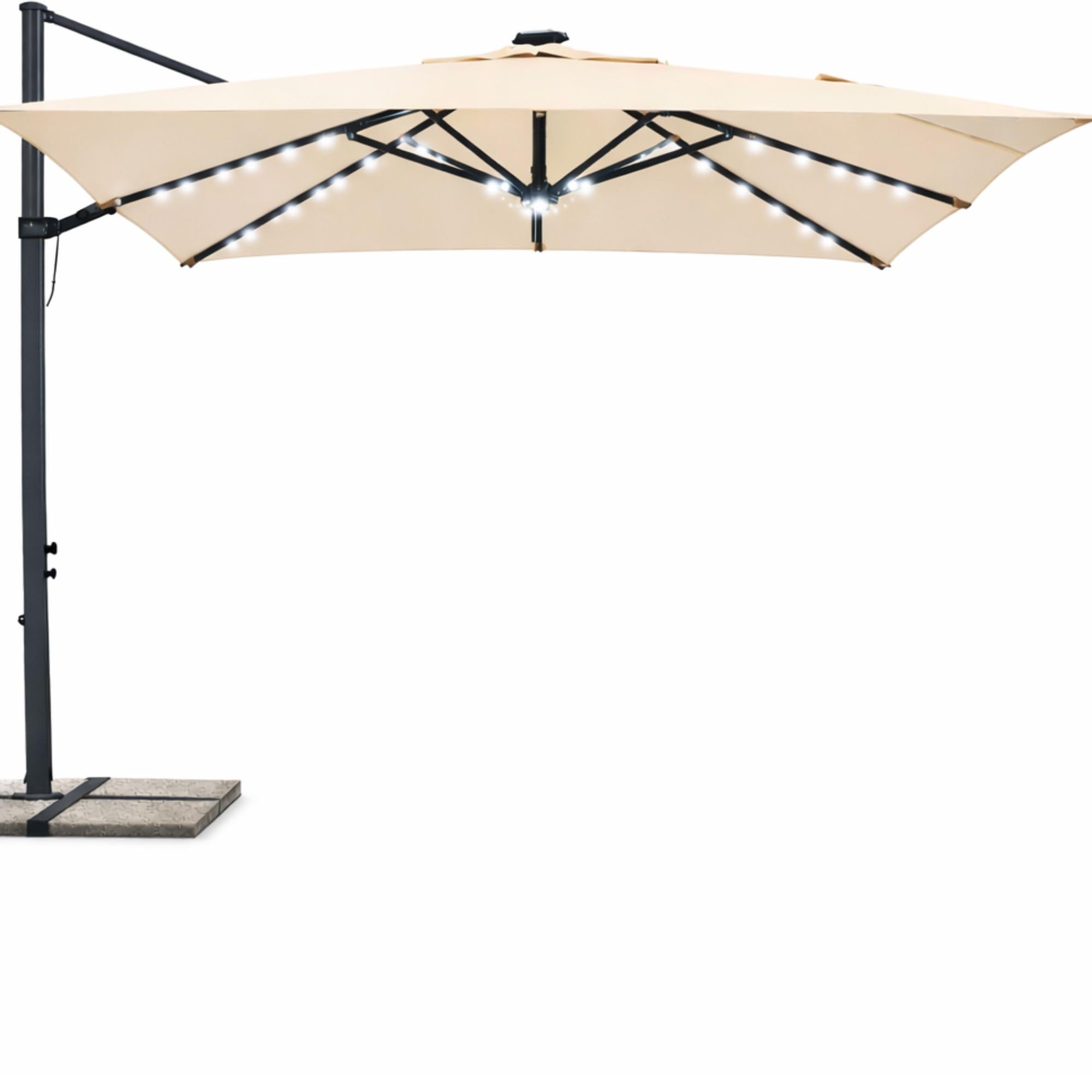 Gruppo Maruccia - Ombrellone da Giardino 3x3 Metri con Luci Led Solari - Palo Laterale in Alluminio - Telo Idrorepellente Resinato Color Ecrù
