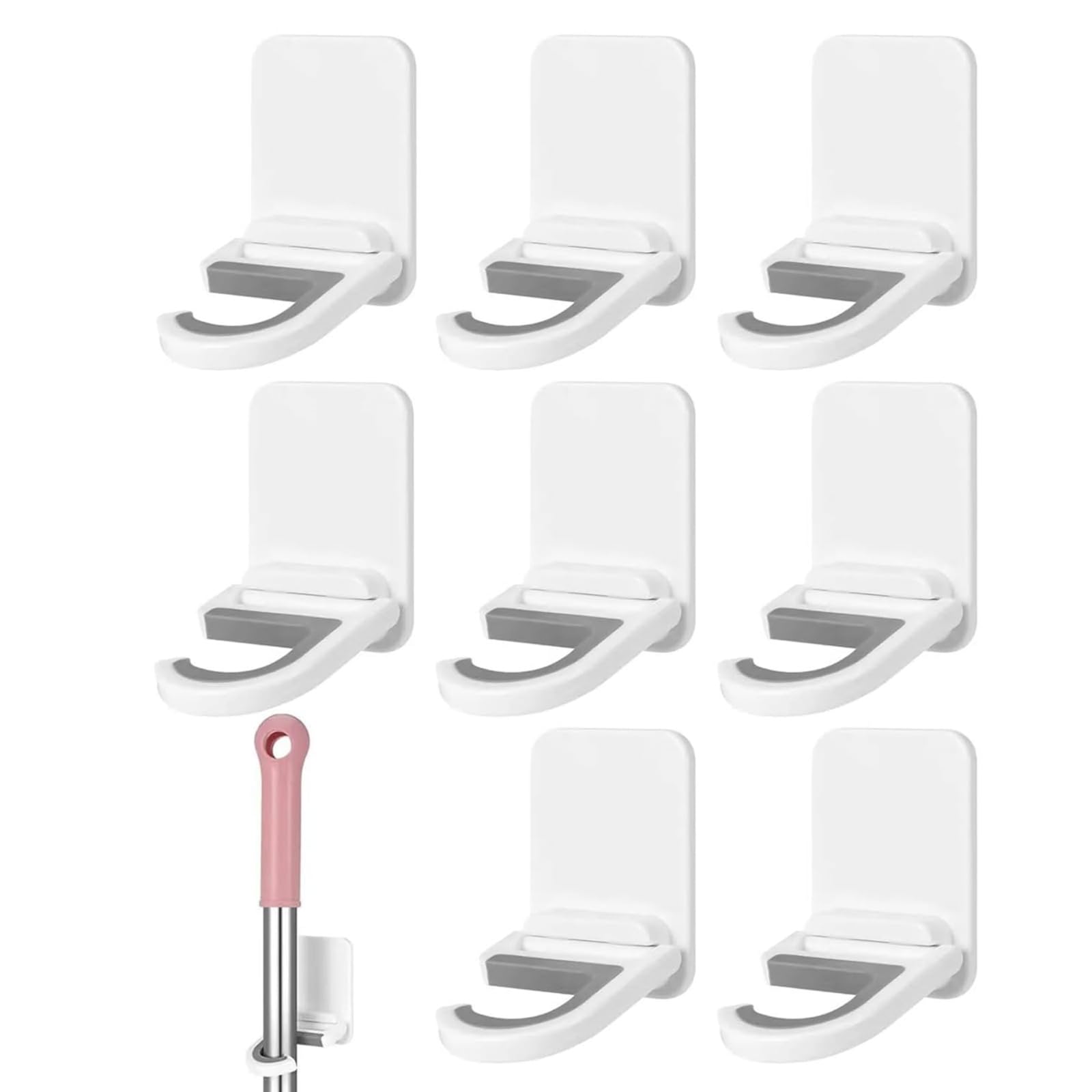 Portascope Adesivo - Compatto Appendi Scope da Muro, Adesivo Porta Scope Parete, Ganci per Scope da Muro e Armadio, 8 pezzi di Ganci Adesivi Portascope Salvaspazio