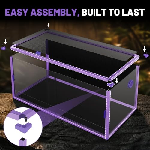Image of 120 Gallon Reptile Tank, 4x2x2 Reptile Enclosure for Bearded Dragon, Snake, Ball Python & Chameleon, Aluminum Alloy Reptile Terrariums Cage with Front Sliding Tempered Glass Doors (Purple)