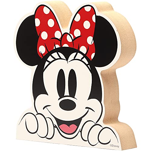 Image of Disney Minnie Mouse Head Shelf Sitter Decor | Chunky Wood Block Cutout for Kids' Bedroom, Play Room or Office