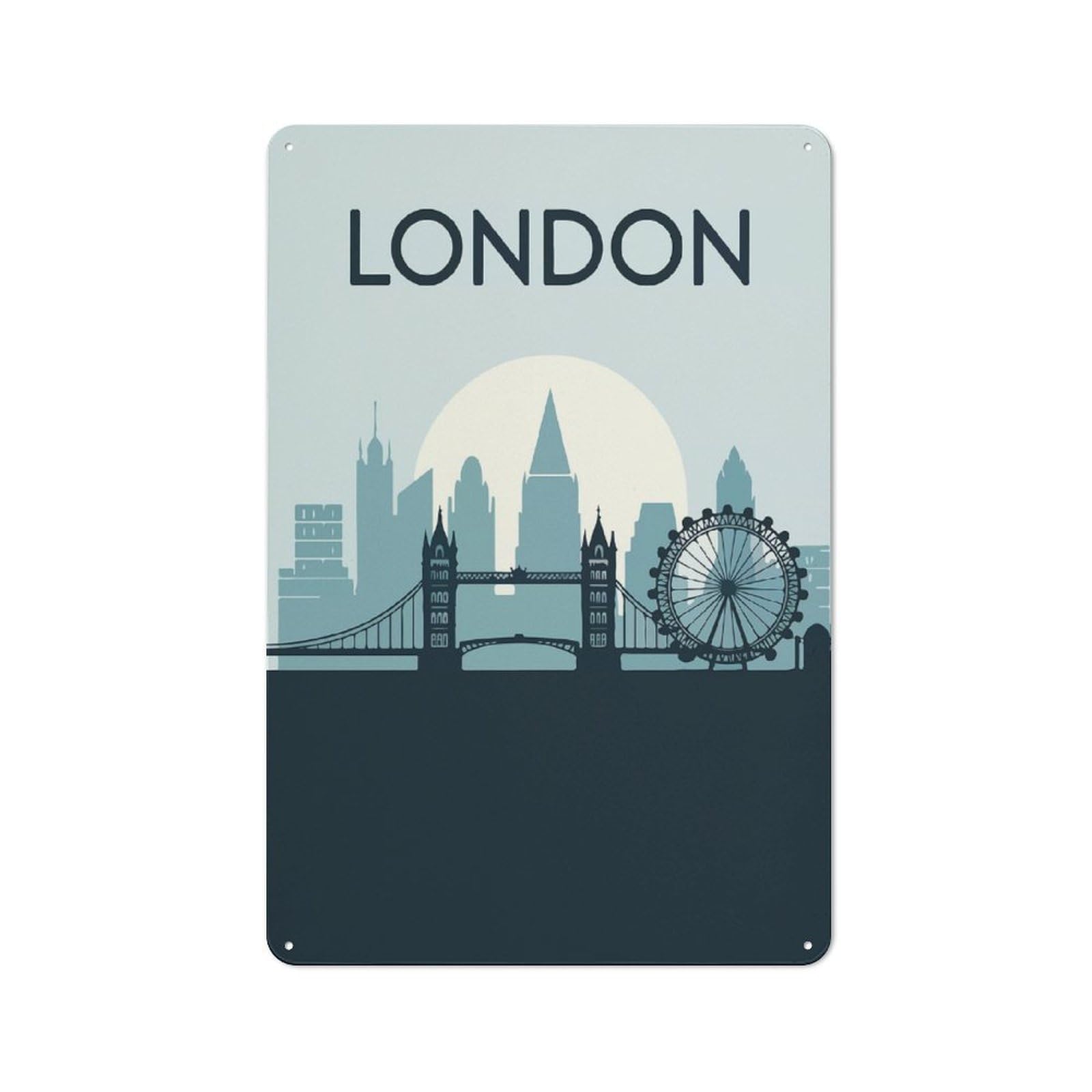 Junmoney London Skyline Silhouette Rustic Tin Sign 30X20cm For Café Or Home Bar, Suited To Hospitality Decor Collectors
