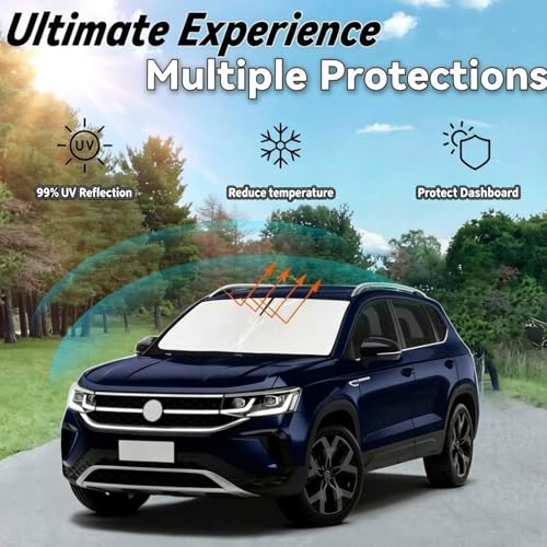 Image of Car Front Windshield Sun Shade for Seltos 2021-2023 2024, Car Window SunShades Shield Cover Sun Visor Protector with 240T Reflective Fabric UV & Sun Heat Protection Accessories