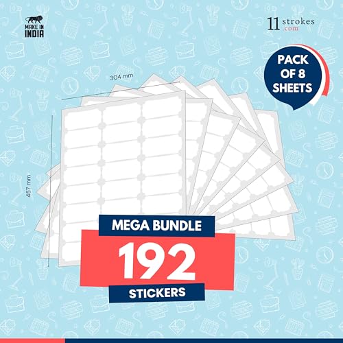 Image of 11 Strokes 192 Pcs White Stickers - Self Adhesive Stickers for Kitchen containers, Labels for Kitchen Containers, Price tag Stickers, Label Sticker, Kitchen Sticker