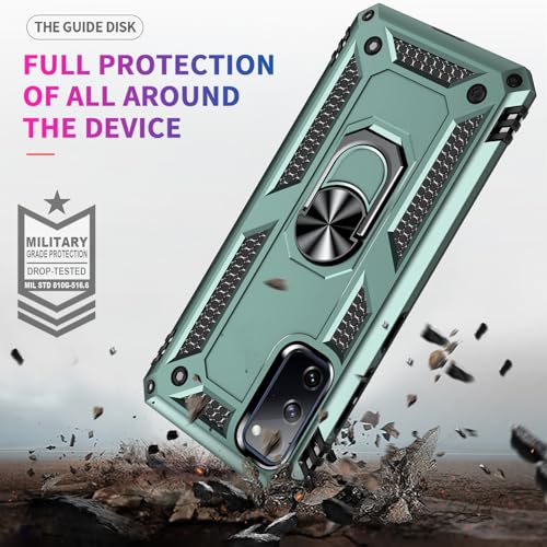 Yiakeng for Samsung Galaxy S20 FE Case, Military Grade Protective Case with Ring Stand, HD Screen Protector, Dark Green - image 3