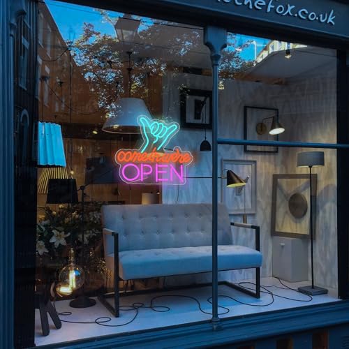Image of ENUOLI Open Neon Sign Colorful Finger Neon Signs Come in We're Open Neon for Wall LED Potting Bar Neon Lights Sign for Bedroom Dimmable Neon Wall Light for Bar Restaurant Hotel Shop Club Decor