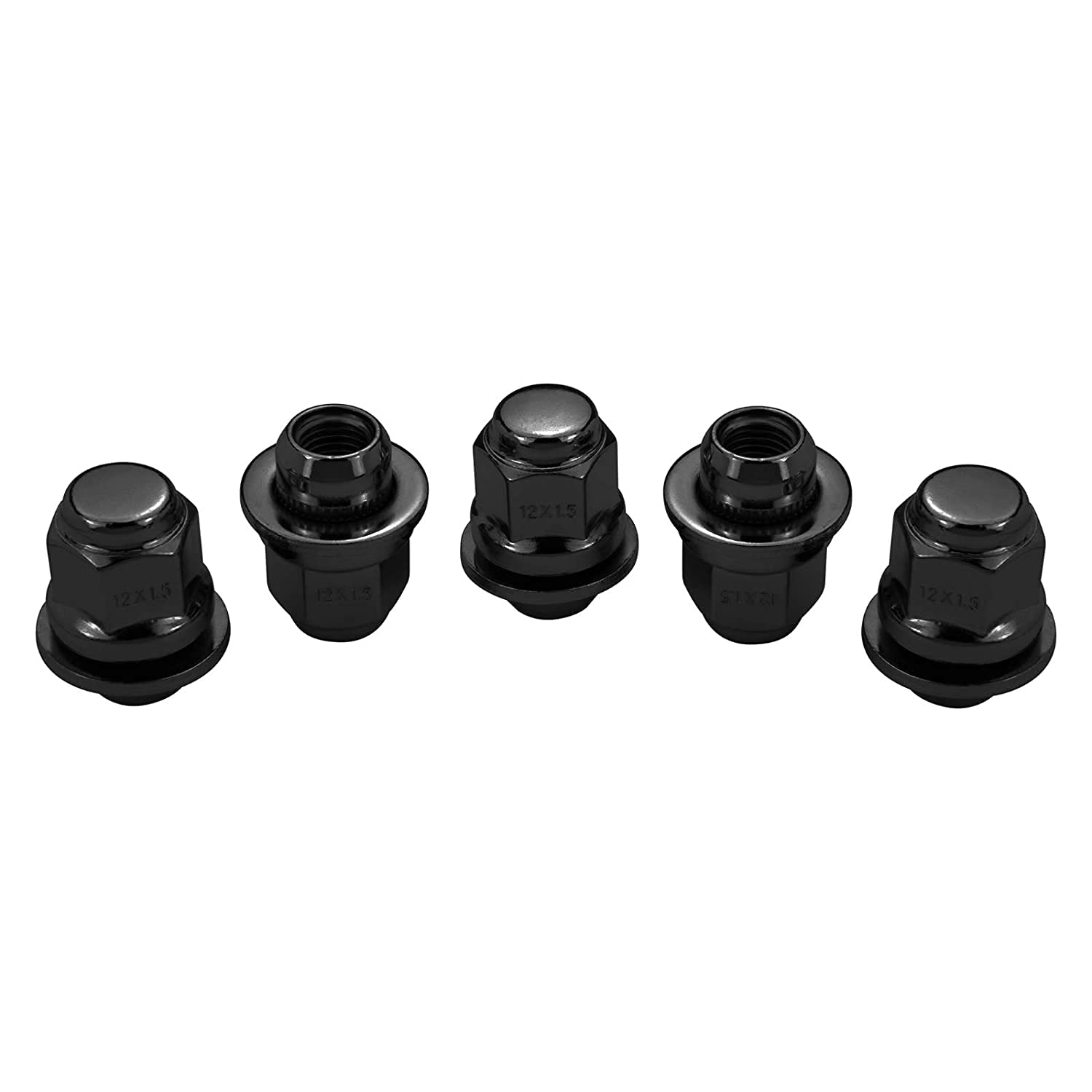HASKYY 20 x nakrętek do kół M12 x 1,5 x 47,5 płaski pasek D30 SW21 - czarny lub chromowany (czarny)