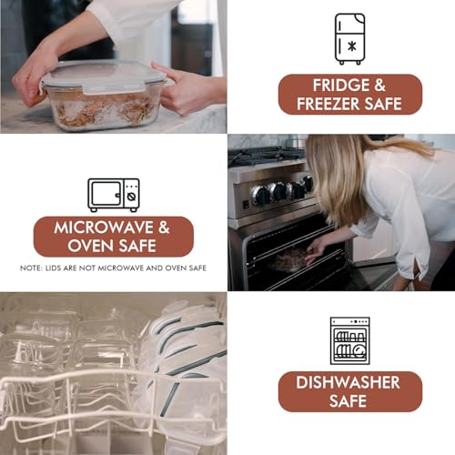Image of Razab 10 Cups / 80 Oz 4 Pc (Set of 2) Glass Food Storage Containers with Airtight Locking Lids For Storing & Serving Food. BPA Free & Leak Proof - Microwave, Dishwasher, Fridge, Freezer, Oven Safe