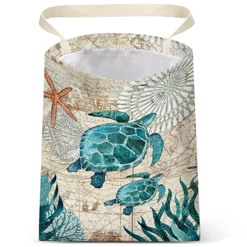 Image of Car Trash Bag Hanging No Snap Small Garbage Bag for Car Back Seat Cute Printed One-handed Strap Trash Bags Car Accessories-Sea Turtle Car Trash Bags