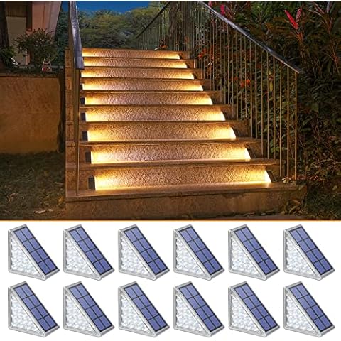 NIORSUN Solar Step Lights for Outside,12 Pack Warm White Solar Stair Lights Outdoor Waterproof IP67 Auto On Off,Stair Lights Outdoor for Steps,Stair,Patio,Yard,Porch,Front Door,Sidewalk,Deck Decor Cover