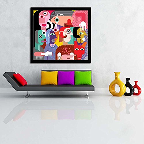 Image of ArtzFolio Six Women & Dog | Premium Canvas Painting for Bedroom & Living Room | Black Wood Frame | 13 x 12 inch (33 x 30 cms)