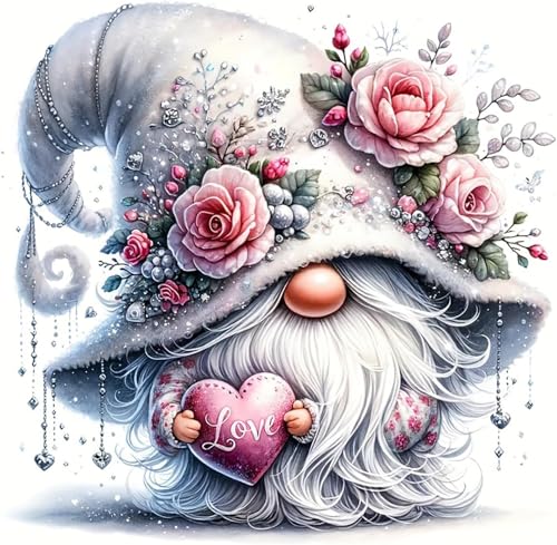 Image of Gnome Cross Stitch Kits for Adults Beginner,Flower Counted Cross Stitch Kits Printed Stitching Cute Patterns Dimensions Needlepoint Art Crafts Embroidery Kits for Adults Beginners (13.7x13.7 inch)