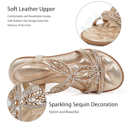 Image of iCKER Womens Rhinestone Strappy Flat Sandals Elastic Ankle Strap Open‑Toe | Sparkling,for wedding,party,evening dates,special occasion,Vacation,Formal