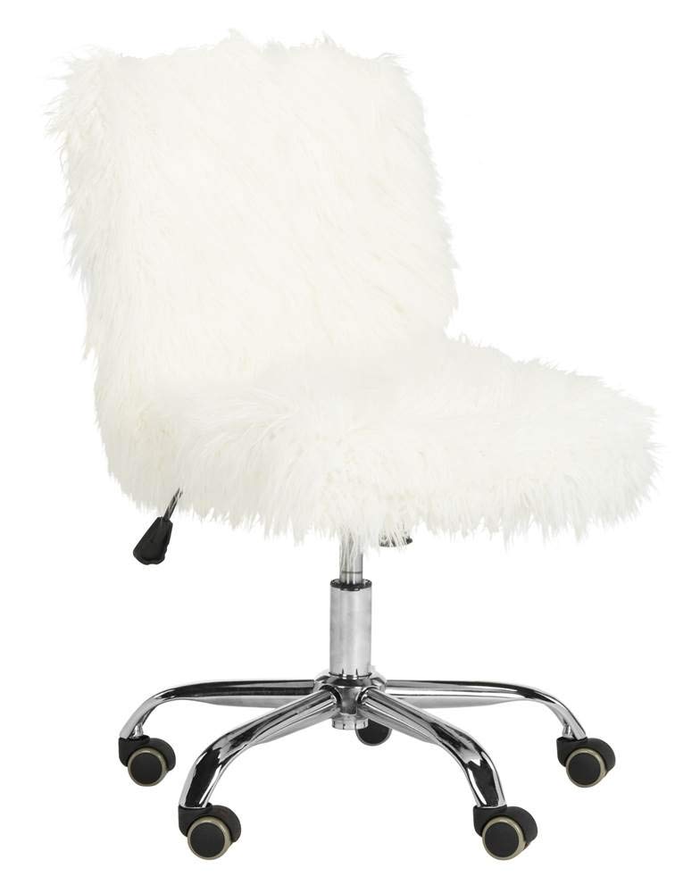 Safavieh Home Whitney White Faux Sheepskin and Chrome Leg Swivel Office Chair