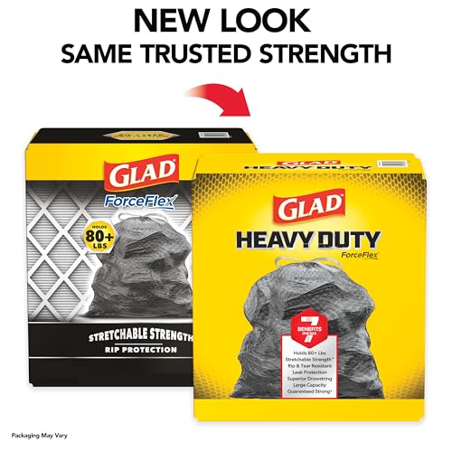 Image of Glad ForceFlex Trash Bags 30 Gallon | Black | LeakGuard Protection | Stretchable Strength | 68 Count, Pack of 4