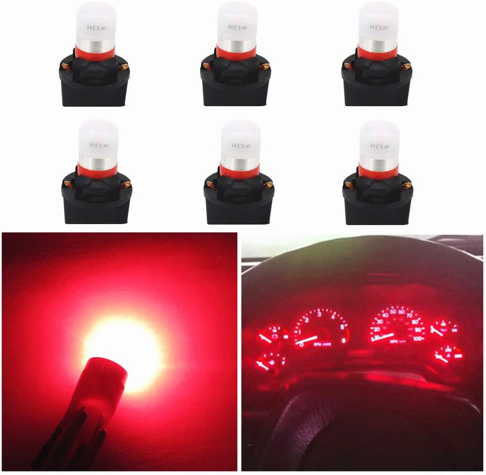 WLJH Red T10 Led Bulb Dash Lights PC194 PC195 PC168 Instrument Cluster Panel Light Dashboard Gauge W5W 194 Bulbs 12V Twist Locks Socket Base, Pack of 6