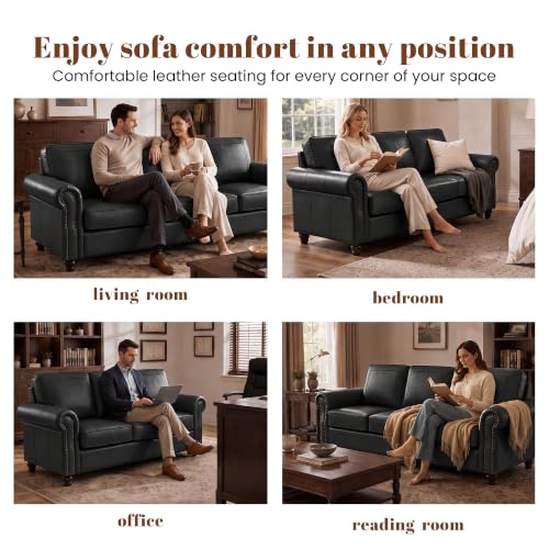 Kingfun Faux Leather 3 Seater Sofa with Rolled Arms,Black - image 9