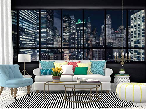 Self Adhesive Wallpaper Roll Paper view of manhattan at night new york city skylines and pictures Removable Peel and Stick Wallpaper Decorative Wall Mural Posters Home Covering Interior Film