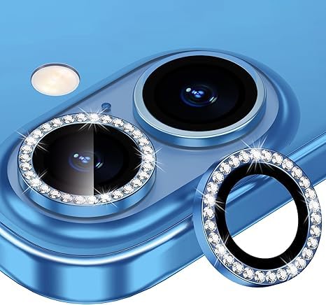 Image of for iPhone 16 /16 Plus Camera Lens Protector Bling Individual Metal Diamond Ring 9H Hardness Scratchproof Protector, Stylish Phone Accessories, Case Friendly (Blue Diamond)