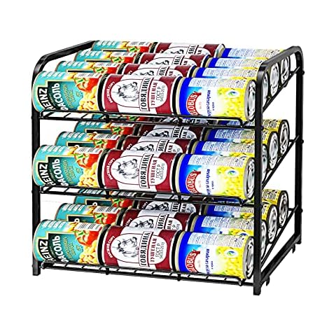 AIYAKA Can Rack Organizer, 3 Tier Stackable Can Storage Dispenser, for Food Storage, Kitchen or Pantry, Storage for 36 Cans, Black Cover