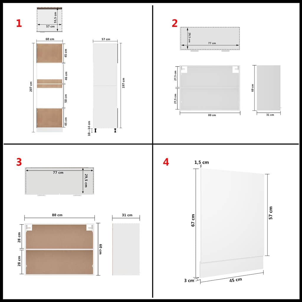 7-TLG. Küchenzeile Lyon Weiß Holzwerkstoff mit Geschirrspülerblende, Mikrowellenumbauschrank, Hängeschrank, Unterschrank, Schublade, Stauraum und moderner Arbeitsplatte für Esszimmer und