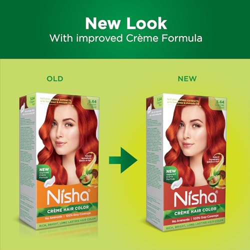 Image of Nisha Cream Permanent Hair Color No Ammonia Cream Formula Permanent Fashion Highlights(60Gm+60Ml Each Pack) Copper Red (Pack Of 2) 