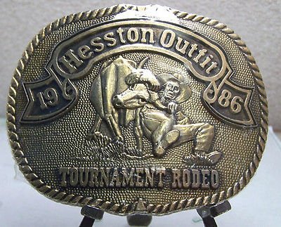 RARE Brass 1986 'Hesston Outfit' Tournament Rodeo Belt Buckle -- New!