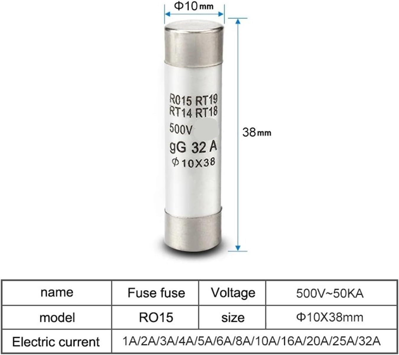 Fusibile del tubo ceramico, Fusibili ceramici ad azione rapida 10x38mm 500V 1A-32A Confezione da 10(10PCS 16A)