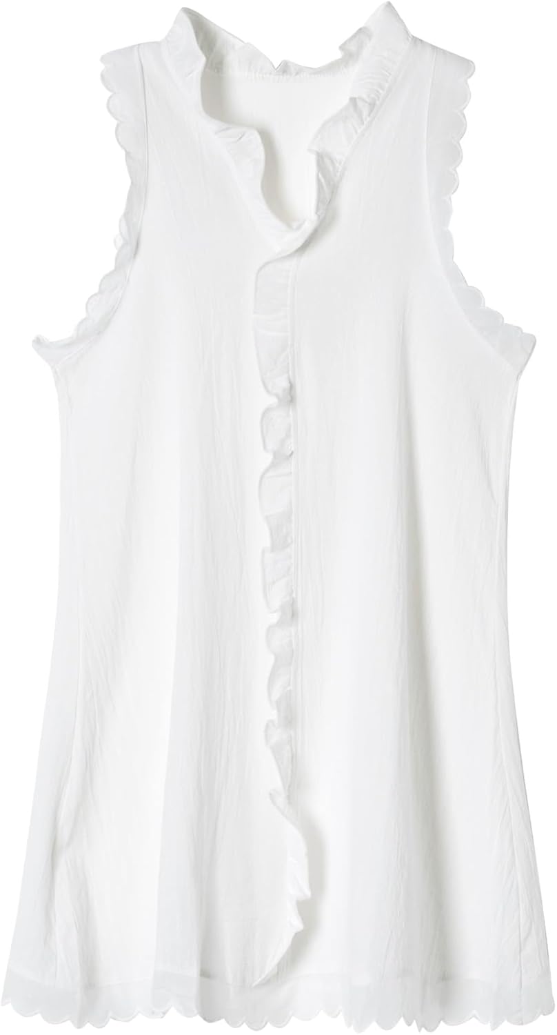 Ruffle Linen Mini Dress Women Summer Sleeveless V Neck Beach Sundress Casual Vacation Loose Short Shift Tank Dress - Image 4