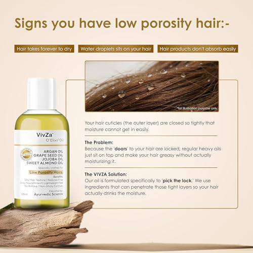 Image of Specialized Low Porosity Hair Oil | Deep Hydration, Frizz Control & Pre-Shampoo Treatment |Argan, Jojoba, Grapeseed & Sweet Almond Oil | 120ml