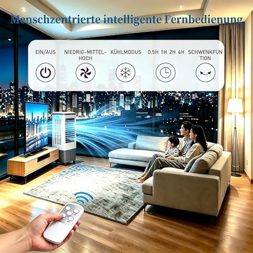 Mobile Klimaanlage Ohne Abluftschlauch 4in1 Luftkühler, Air Cooler mit Fernbedienung, 20- Liter- Wassertank, 3 Stufen inkl, 7H Timer, 2 Kühlakkus, für Haus, Garage, Restaurant und Außenberei-4