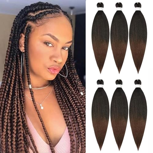 FLWAL Pre-Stretched Braiding Hair 6Piezas 66cm profesional Fibra sintética Yaki Braiding Twist Crochet Hair para Trenzas Africanas Box Braids Hair Extensiones （1B-30））