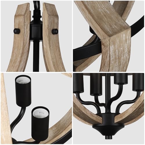 Klgxnrd 4-Light Farmhouse Dining Room Light Fixture, Adjustable Height Hanging Wood Vintage Pendant Lights For Kitchen Island Hallway Foyer Entryway Breakfast Area Bedroom thumb #6