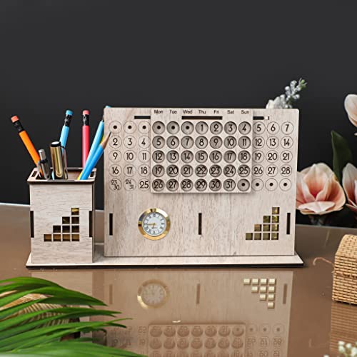 Image of Deskart Stylish Pen Holder Stand with Clock & Lifetime Infinity Calendar | Premium Desk Organizer with Multipurpose Usage for Office Desk & Study Table