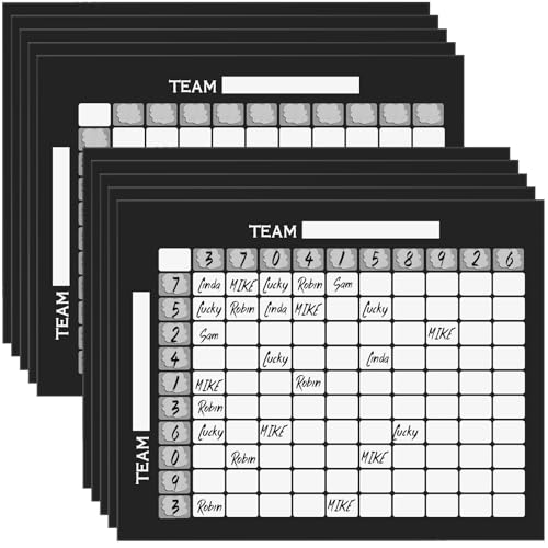 Soulchen 10 Pack Football Squares Board for Football Pool Poster 100 Grids Score Record Cards Large Square Grid Scratch Cards Pull Tabs for Game 11 x 9 Inches