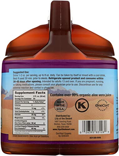 Lily of the Desert Aloe Vera Juice - Organic, Preservative-Free Inner Fillet Aloe Vera Drink with Natural Digestive Enzymes for Gut Health, Stomach Relief, Wellness, Glowing Skin, 128 Fl Oz